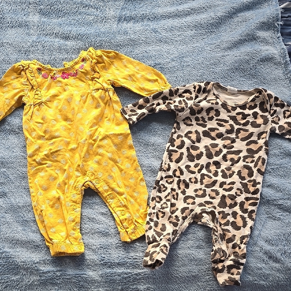 Yellow Floral and Leopard Print Baby Rompers